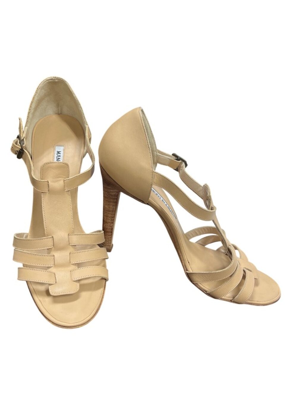 Manolo Blahnik womens italian handmade beige leather 4" heels sz 10/40 SKU 10740